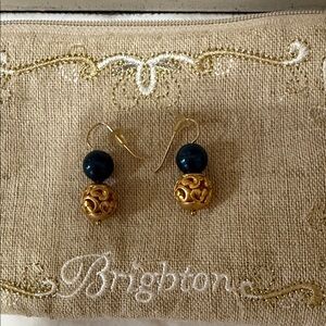 Brighton Gold Filigree and Teal Bead Drop Earrings